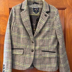 Women’s Boden Plaid Wool Blazer (Gray, Size 10)